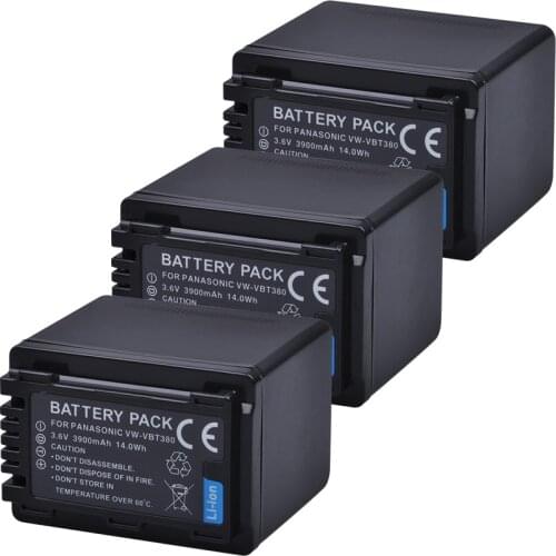 Tectra VW-VBT380 VW VBT380 3PCS 3900mAh Camera Battery for Panasonic HC-V180GK HC-V380GK HC-V380 HC-W580GK HC-W580MGK V770GK