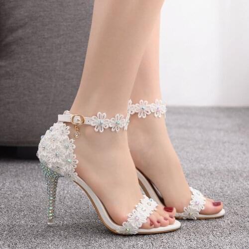 White Lace Fashion Women Wedding Shoes Sandals Summer Stiletto Thin High Heels Party Dress Pumps