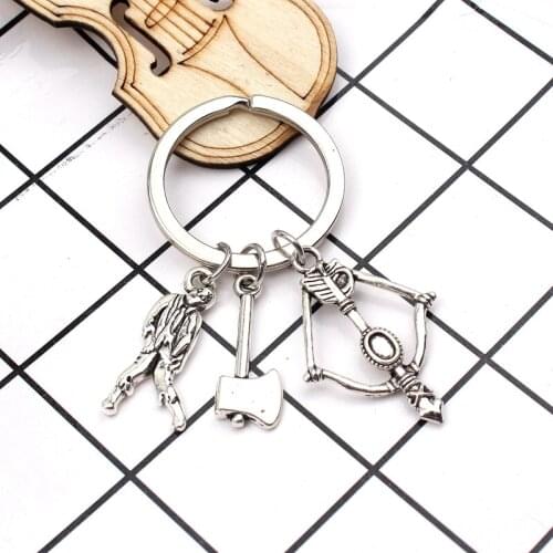 New Fashion KeychainThe Walking Dead Pendants DIY Men Jewelry Car Key Chain Ring Holder Souvenir For Gift Zombie ax bow