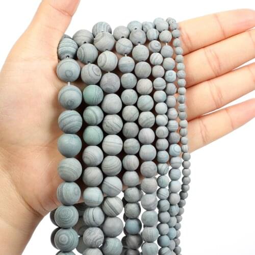 Natural Stone Beads Frosted Green Grass Wood Grain Charm Round Loose Beads for Jewelry Making Needlework Bracelet DIY 4-12 MM