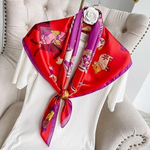 90*90cm Design Scarves for Women Shawl Print Silk Feeling Hijab Scarf Neckerchief Female Bandana Square Foulard Ladies Wrap 2021