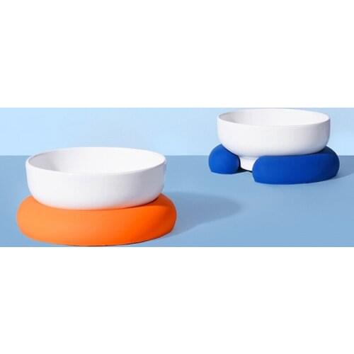 Double Dog Bowl Cat Food Bowls Ceramic Dog Food and Water Bowls with Non Skid Silicone Mat for Small Dogs and Cats