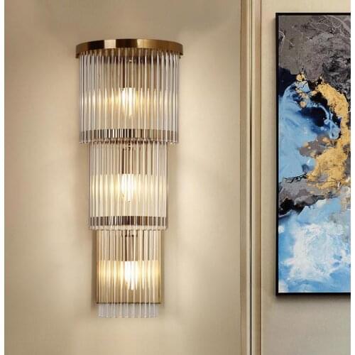 French large villa Hotel hall wall Light for Living Room Home Tall glass shade Wall Lamp fixture E14 led glass rod wall sconce