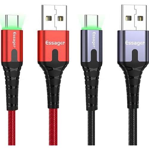 Essager Data Cable USB Type C Cable Fast Charge Wire Cord USBC Cable for Xiaomi K20 Samsung Oneplus 7 Pro Phone LED Charging