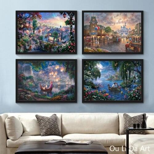 No frame HD Thomas cartoon light landscape canvas printings oil painting printed on canvas home wall art decoration picture