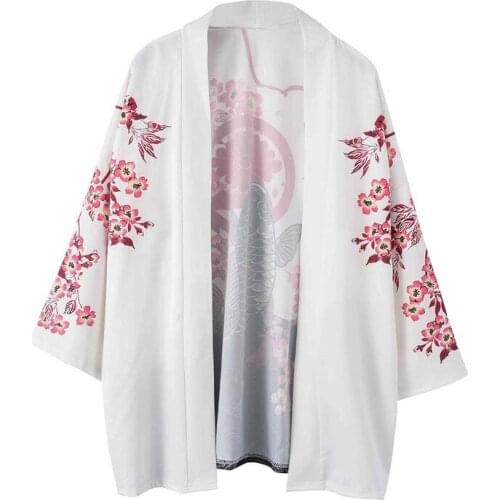 Women Blouse And Tops Japanese Style Kimono Cardigan Oversized 2xl Cartoon Print Obi Yukata Haori Open Stitch Japanese Clothes