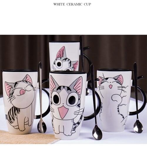 600ml Cute Cat Ceramics Coffee Mug With Lid Spoon Large Capacity Mugs Creative Drinkware Coffee Tea Cups Novelty Gifts Milk Cup