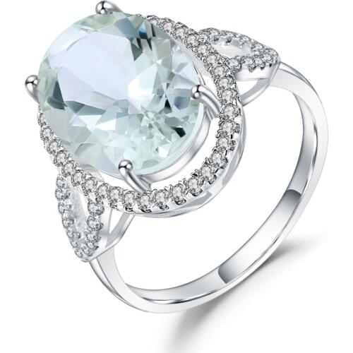 GEMS BALLET 925 Sterling Silver Wedding Ring For Women Luxury 5.57Ct Oval Natural Green Amethyst Gemstone Rings Fine Jewelry