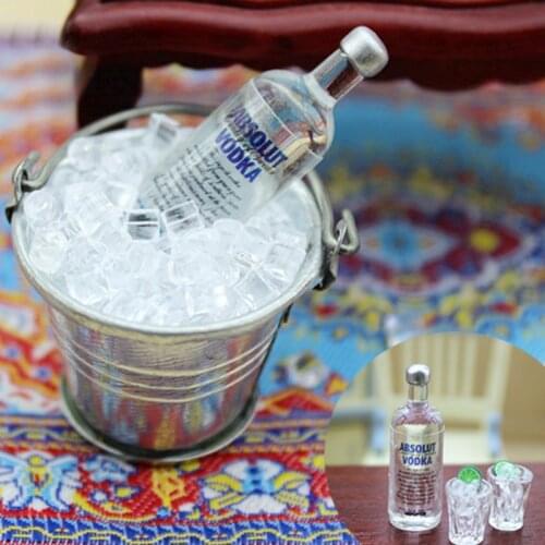 Dollhouse Miniature Wine Bottle + Cups + Bucket + Ice Cube Set for Blyth Barbies BJD Doll Food Drinks Play Kitchen Toy