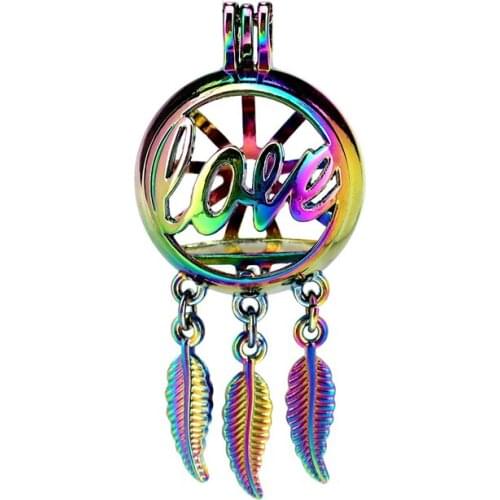 C891 5pcs/lot Rainbow Color Beaty Dream Catcher LOVE Round Ball Leaf Cage Pendant Pearl Locket Fairytale Party