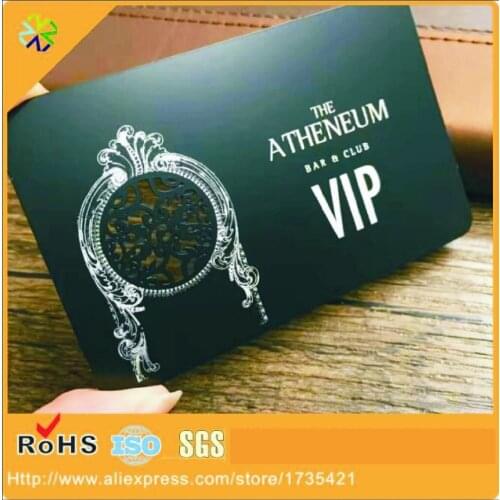 Cheap price Stainless Steel credit card size printed metal card for business laser out black metal vip business cards