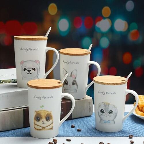 350ml Cute Squirrels, puppies pattern mug,Coffee Water Bamboo cover Cup Cute Breakfast Cup Mug for Children Girl,Drop shipping