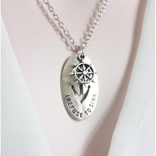 Fashion alloy necklace with antique silver Color alloy pendants anchor and steering wheel HJXL1003