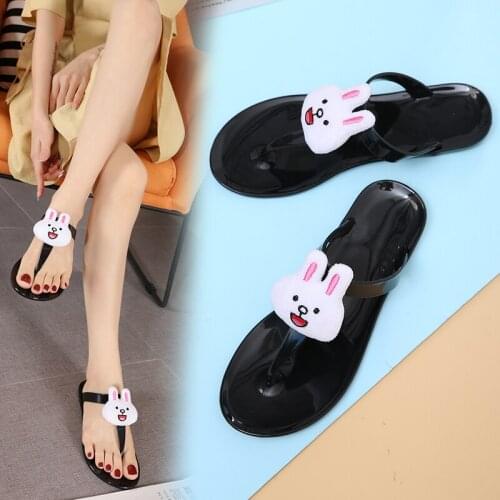 Fashion Women Flip Flop Bohemian Style Beautiful Cartoon Rabbits Sexy Jelly Flat Slippers (Size 36-41)