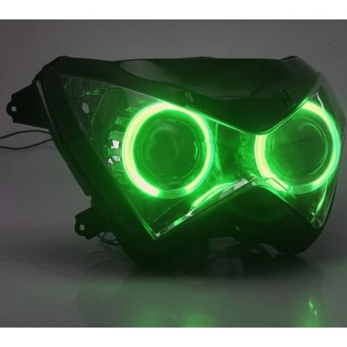 Motorcycle Custom HID Xenon Projector Headlight Assembly LED Green Angel Eyes Head Lamp For Kawasaki Z800 Z250 Z300 2013-2016