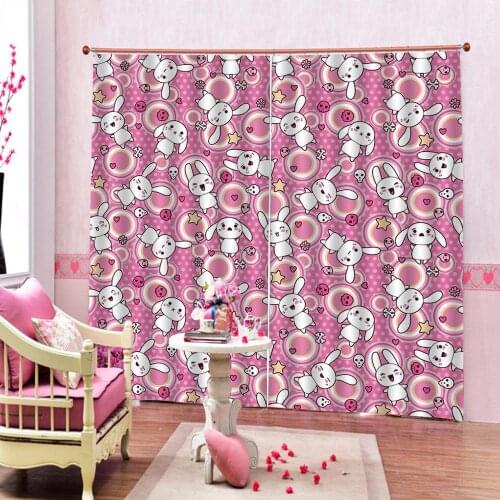 Cartoon Simple Cute Rabbit Manor Curtain For Childrens room Bedroom Geometric patterns Blackout Drapes Indoor Sets