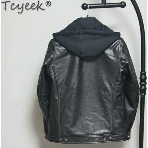 Quality High 200% Cow Leather Jacket Men Hooded Casual Mens Leather Jackets and Coats Autumn Winter Hommes Veste