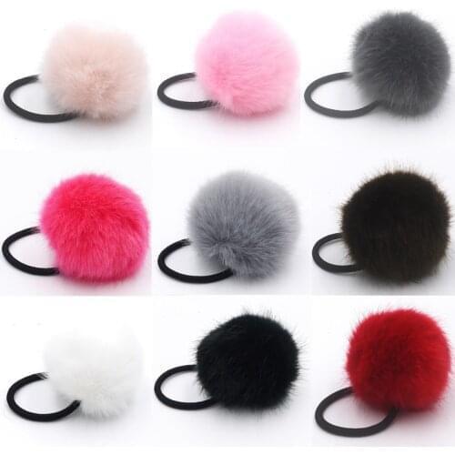New Hot Lovely Fashion Women Girls Warm Artificial Fake Rabbit Fur Ball Kids Elastic Hair Rope Hair Bands Headdress 2021