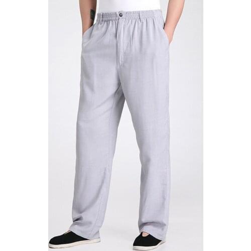 New Arrival Gray Chinese Mens Kung Fu Trousers Cotton Linen Pants Clothing Size S M L XL XXL XXXL 2350