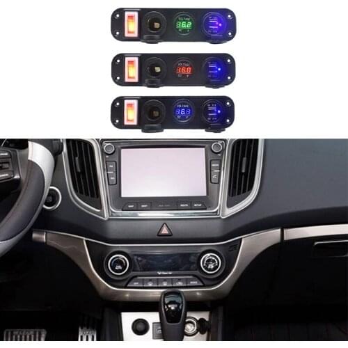 New Car Cigarette USB Lighter Digital Voltmeter Dual USB Power Charger 12V Power Socket Waterproof Dustproof With Rocker Switch