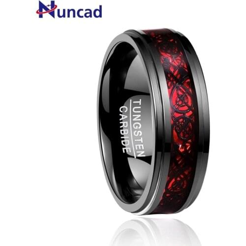 New Brand Bijoux mans Jewelry ring electroplated black inlaid red opal paper black dragon tread step tungsten ring