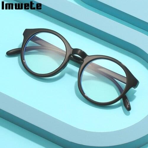 Imwete Anti Blue Light Glasses Frame Women Men Trend Round Frames Eyeglasses Luxury Designer Computer Glasses Gaming Black