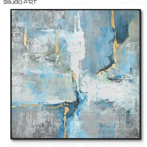 Excellent Artist Hand-painted High Quality Beauty Colors Aqua Blue Oil Painting on Canvas Fashion Colors Aqua Blue Oil Painting
