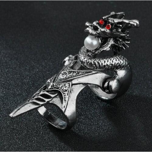 Punk Ring Rock Scroll Joint Armor Knuckle Metal Full Finger Dragon Rings Halloween Jewelry Men Boyfriend Gift