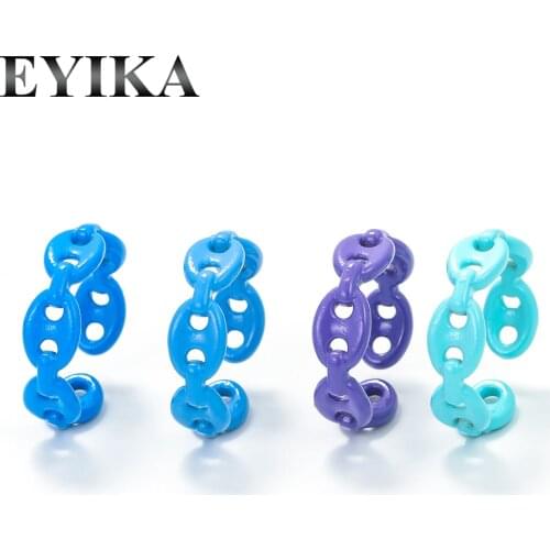 EYIKA Popular Candy Color Enamel Link Chain Open Rings for Women Girl Retro Adjustable Knuckle Ring Statement Jewelry Wholesale