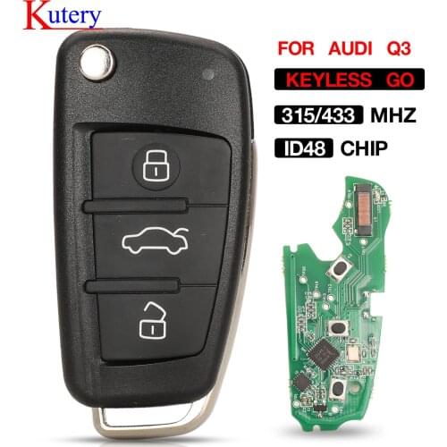 Kutery 3BTN 433/315MHZ ID48 Chip Flip Remote Control Key Fob For Audi A1/Q3 2011-2017 TT R8 2009-2010 8X0837220/8X0837220D