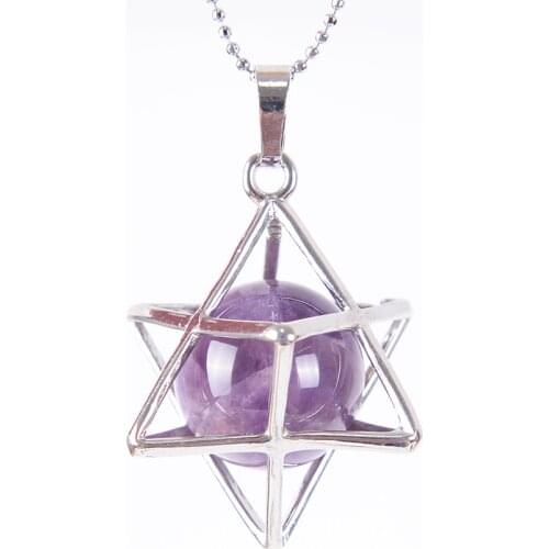 Reiki Natural Stone Merkaba Pendulum for Wicca Drowsing Hexagram Pendule Round Crystal Quartz Beads Pendants Jewelry D739-D754