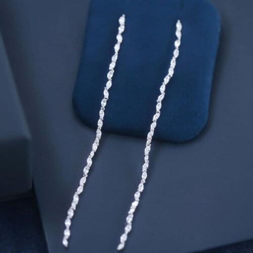 Fashion 925 Sterling Silver Shining Zirconia Long Line Drop Earrings Women Fine Wedding Party Jewelry May New Festival Series