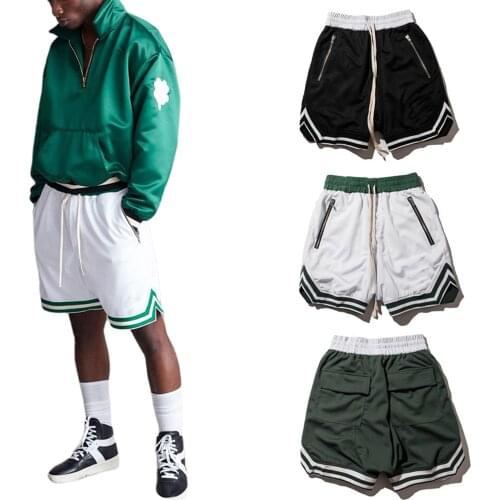 Men Summer Shorts Lace-up Pants Sports Casual Basketball Run Comfortable Loose Movement Wear Side Back Zipper Pocket Bottoms