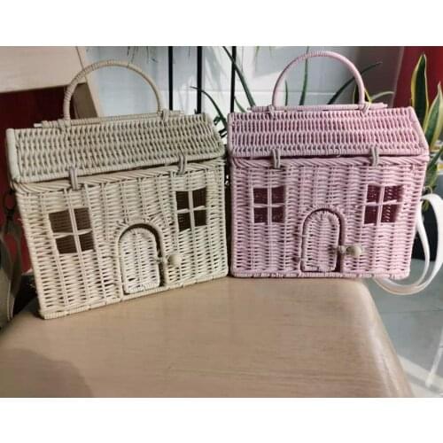 Creative House Shape Rattan Women Handbags Wicker Woven Shoulder Crossbody Bags Funny Summer Beach Straw Bag Handmade Travel Bag