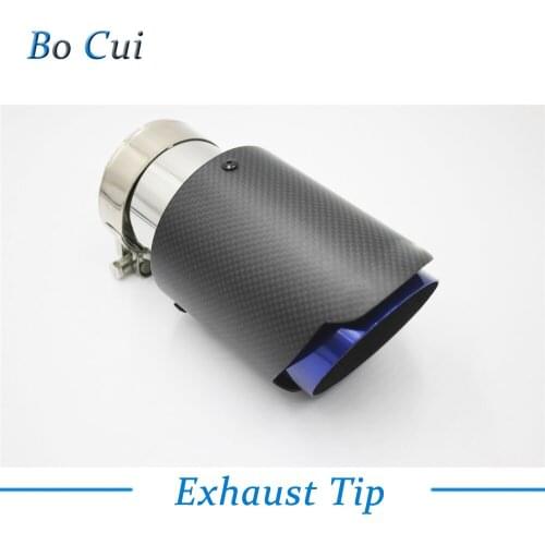 1 Pcs Universal Blue Stainless Steel Car Exhaust System Tips Manifold Matte Carbon Fiber Exhaust Pipe Muffler