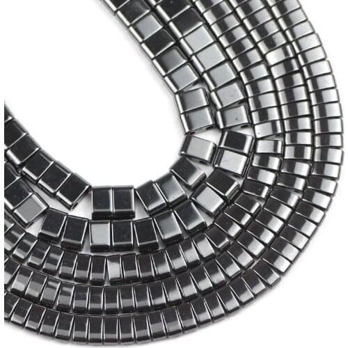 YHBZRET Natural Stone Rectangle Double Hole Black Hematite Spacer Loose Beads For Jewelry Making DIY Bracelet Accessories 5/6mm