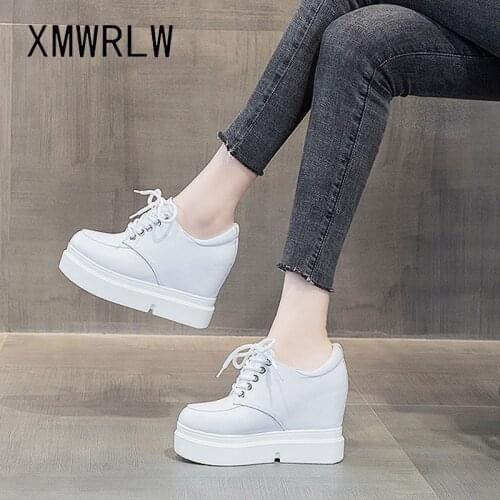 XMWRLW Womens Chunky Sneakers 2021 Spring Autumn Casual Lace up Ladies Black White Shoes Women Chunky Sneakers High Heels Shoes