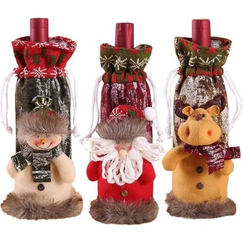 1 Pcs Christmas Wine Bottle Cover Cotton Christmas Bottle Clothes Decor With Snowman Santa Champagne Bottle Xmas Decorations