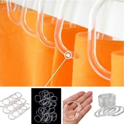 24Pcs Bendable Plastic Transparent C Shape Hanging Shower Curtain Rings Bathroom Curtains Accessories Home Use Clips AA