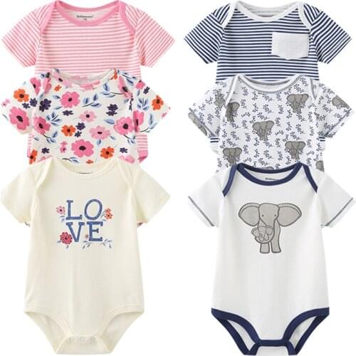 3Pcs/lots Baby Bodysuits Short Sleevele Newborn Girl Clothes Cotton Soft Toddler Boy Jumpsuits Unisex Infant Cartoon Clothing