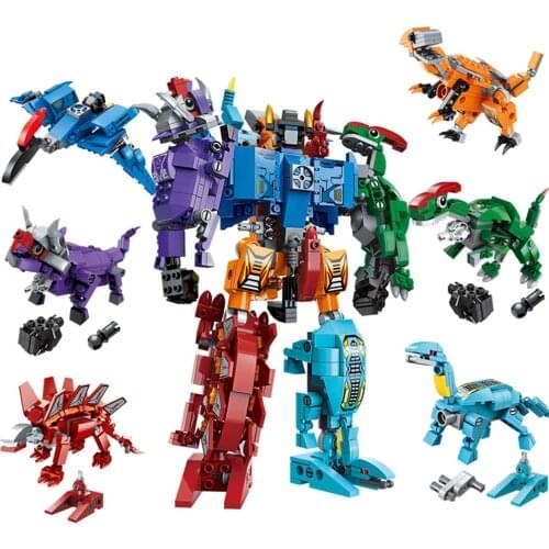 553Pcs Educational Building Blocks Toys For Kids Boys 6Years DIY Birthday Present 1414 Dinosaurs 6 IN 1 Robot Model Small Bricks