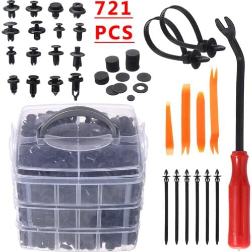 721pcs/box Fastener Clip Mixed Car Body Push Retainer Pin Rivet Bumper Door Trim Panel Retainer Fastener Kit with Screwdriver