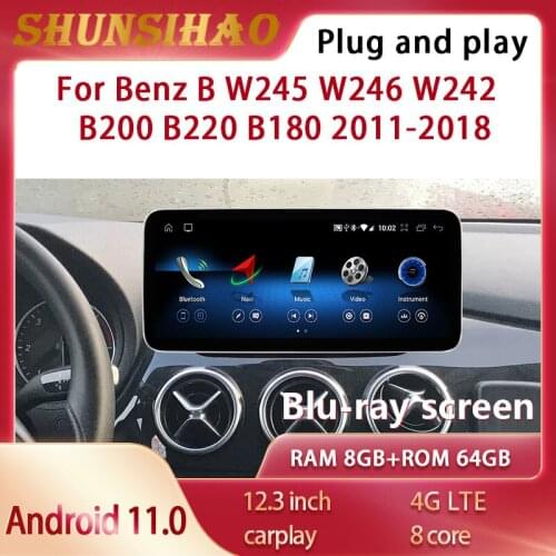 Qualcomm Blu-ray car radio for 12.3“ Benz B W245 W246 W242 B200 B220 B180 2011-2018 GPS navi headunit carplay android 10