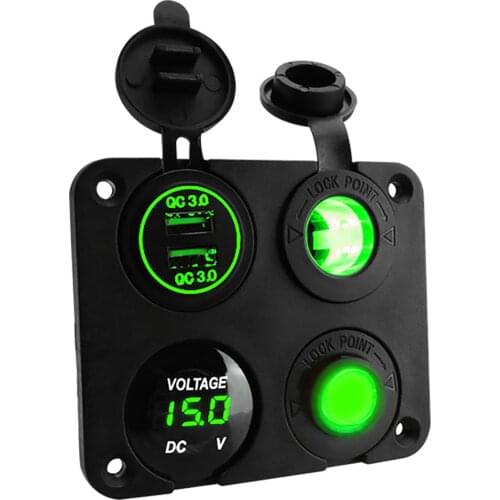 QC 3.0 Dual USB Car Charger With Cigar Lighter Socket Power Outlet Panel With Switch LED Voltmeter For 12V-24V Car Motorcycle