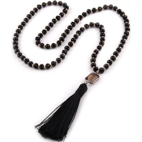 Free Shipping Fashion Bohemian Jewelry Glass Small Gold beads Crystal Rectangle Charm Matching Tassel Necklace