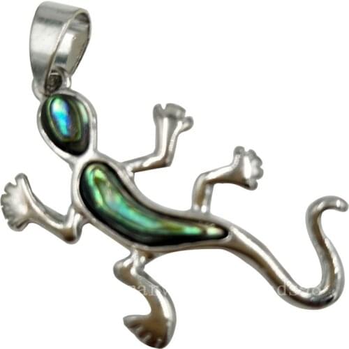 Free shipping Fashion Jewelry 32x40mm New Zealand Ablone Shell Animal House lizard Art Pendant Bead 1pcs MC6183