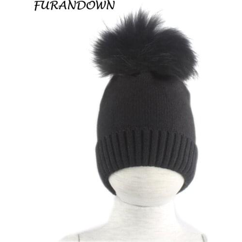 Baby Hat Winter Children Baby Warm Cotton Beanies Hats Crochet Knitted Kids Caps Boys Girls Brand Real Fur Pom Pom Hat