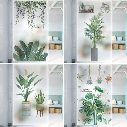 Green plant pattern electrostatic frosted glass film sticker window grille sticker toilet bathroom window opaque anti-peep film