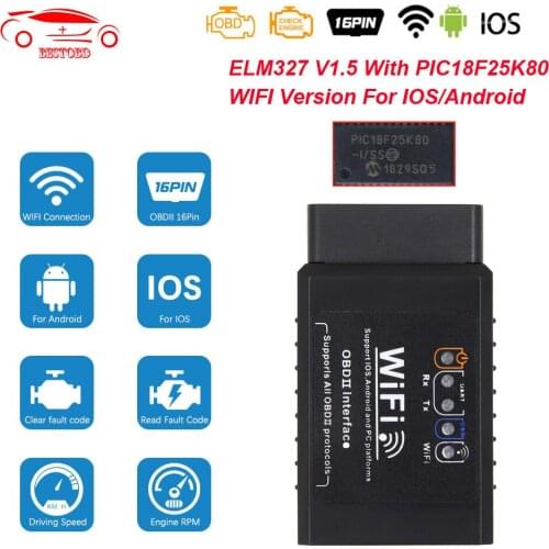 ELM327 V1.5 WIFI PIC18F25K80 ODB2 Scanner Auto Tool For Android/IOS ELM 327 V 1 5 wifi OBD 2 OBD2 Car diagnostic Code Reader