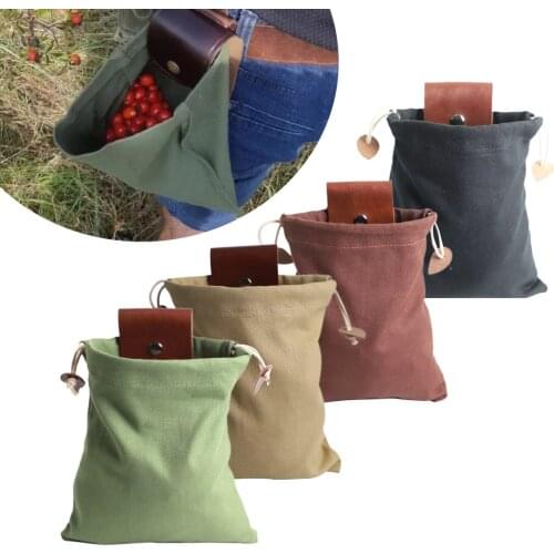 Canvas Fold-able Foraging Bush-craft Pouch Bag & Buckle For Outdoor Camping Hiking Collecting Berrie Mushrooms Fruits